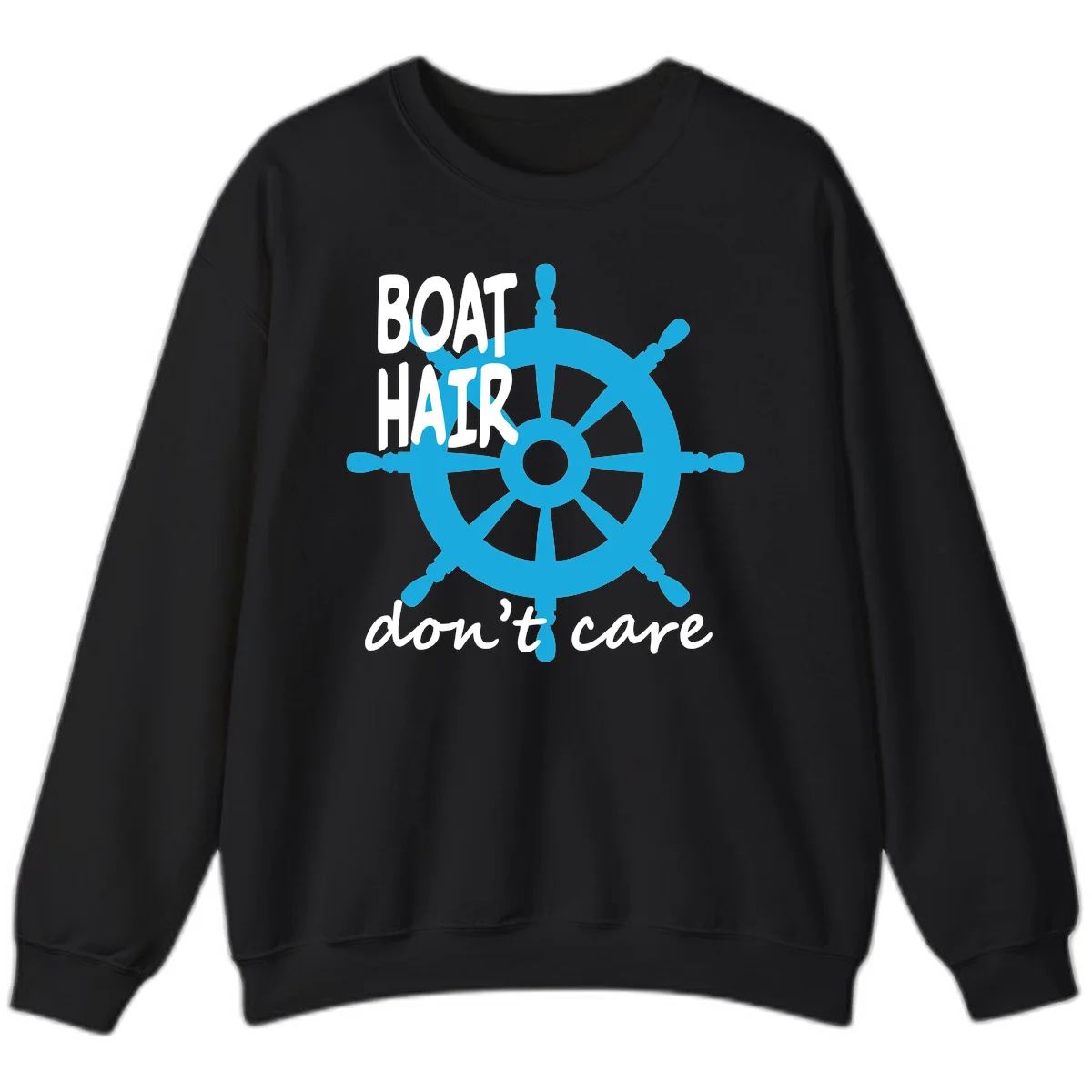Boat Hair Don't Care Nautical Wheel Sweatshirt in Black