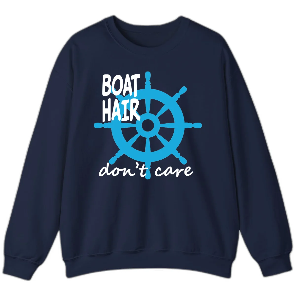 Boat Hair Don't Care Nautical Wheel Sweatshirt in Navy