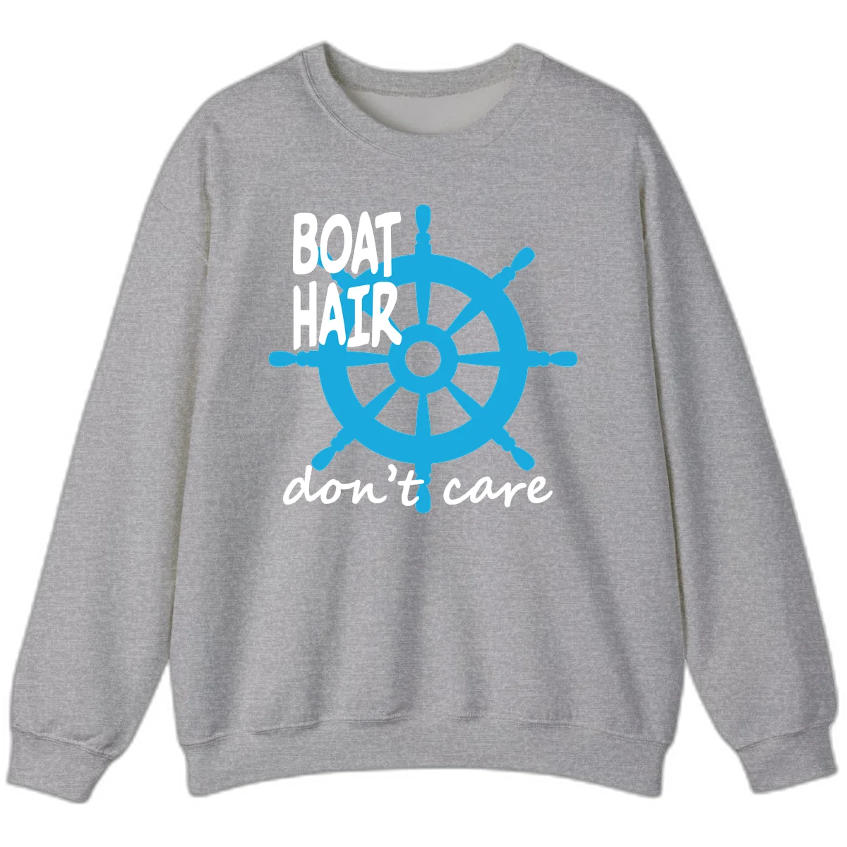 Boat Hair Don't Care Nautical Wheel Sweatshirt in Sport Grey