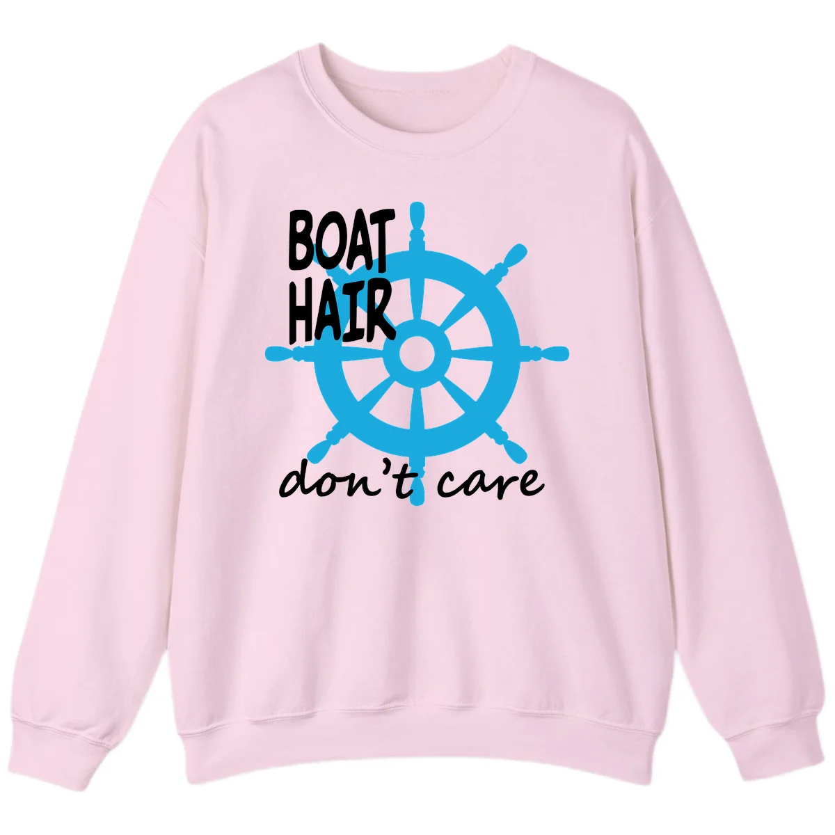 Boat Hair Don't Care Nautical Wheel Sweatshirt in Light Pink
