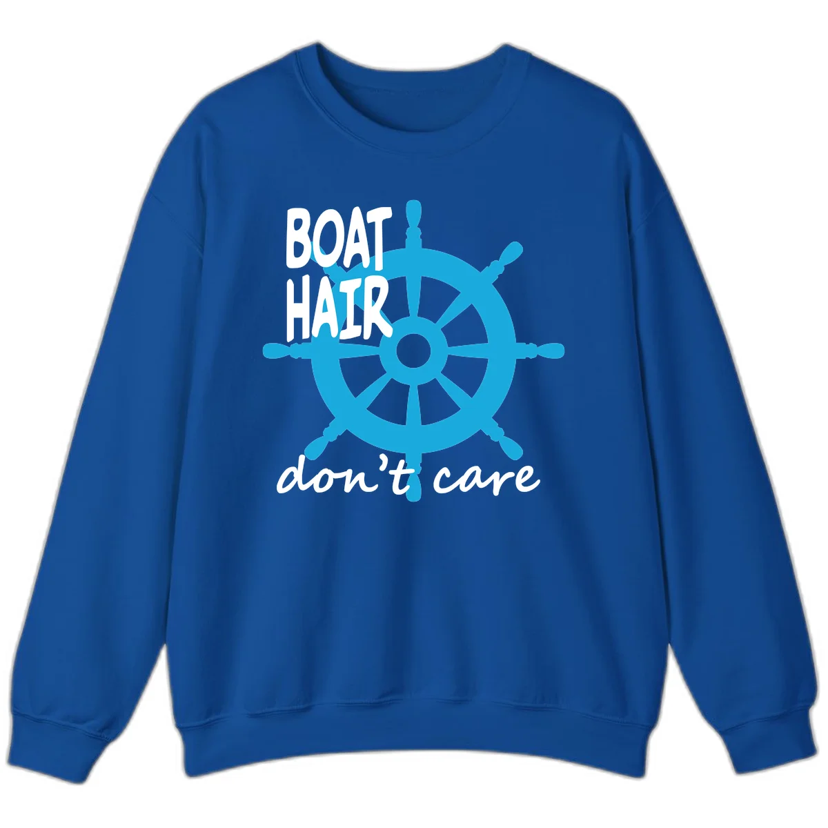 Boat Hair Don't Care Nautical Wheel Sweatshirt in Royal