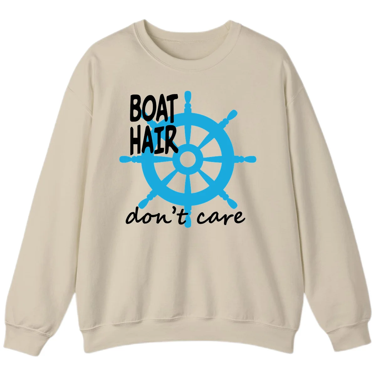 Boat Hair Don't Care Nautical Wheel Sweatshirt in Sand