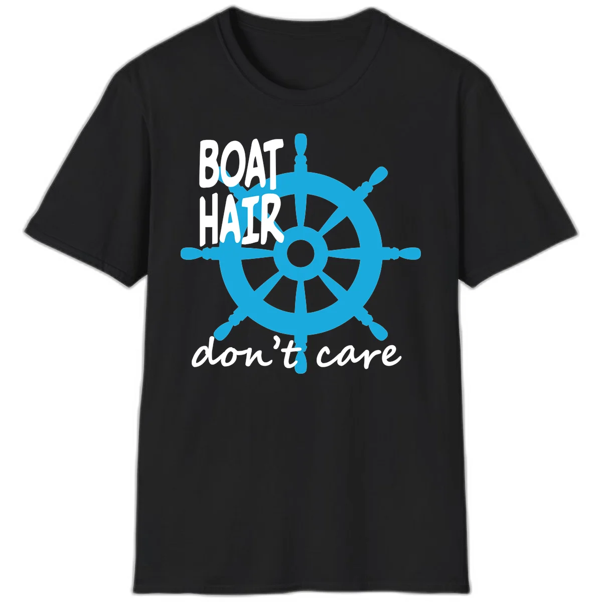 Boat Hair Don't Care Nautical Wheel T-Shirt in Black