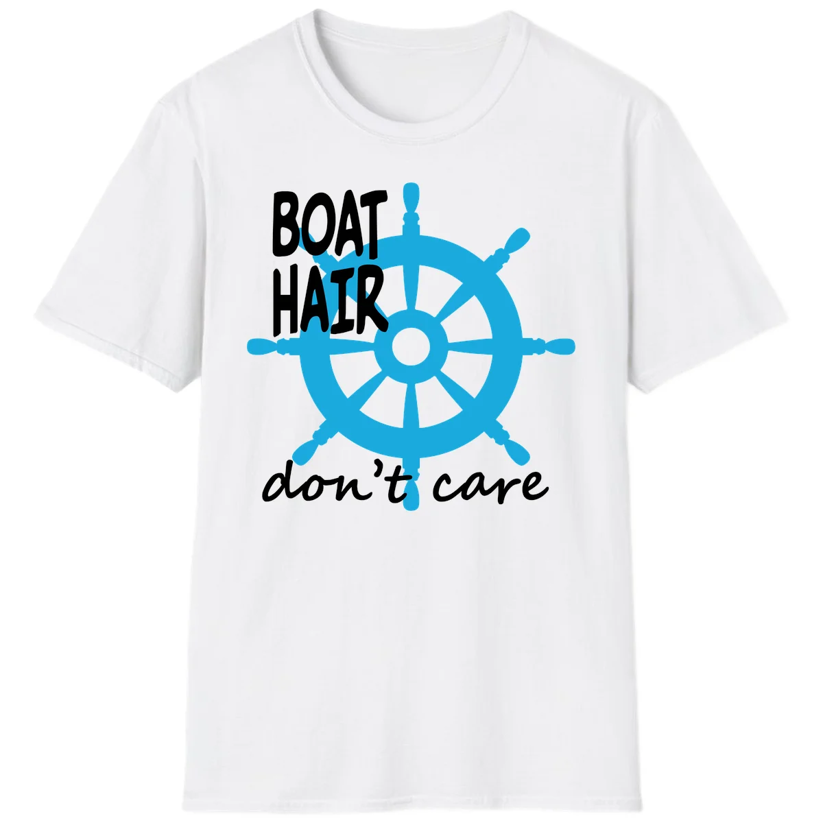 Boat Hair Don't Care Nautical Wheel T-Shirt in White