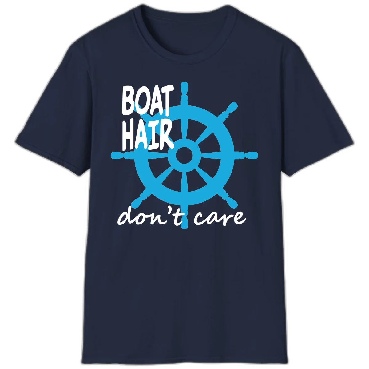 Boat Hair Don't Care Nautical Wheel T-Shirt in Navy