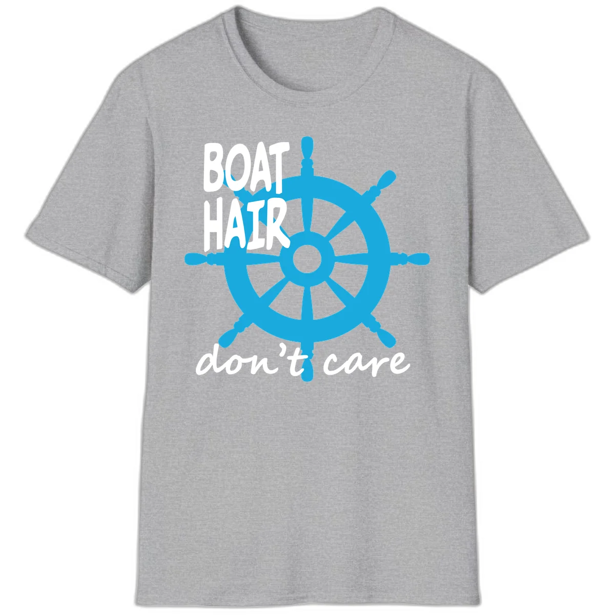 Boat Hair Don't Care Nautical Wheel T-Shirt in Sport Grey