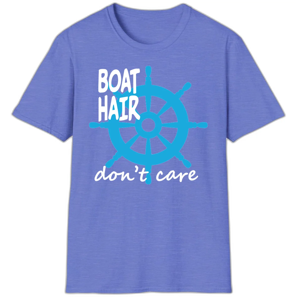 Boat Hair Don't Care Nautical Wheel T-Shirt in Heather Royal