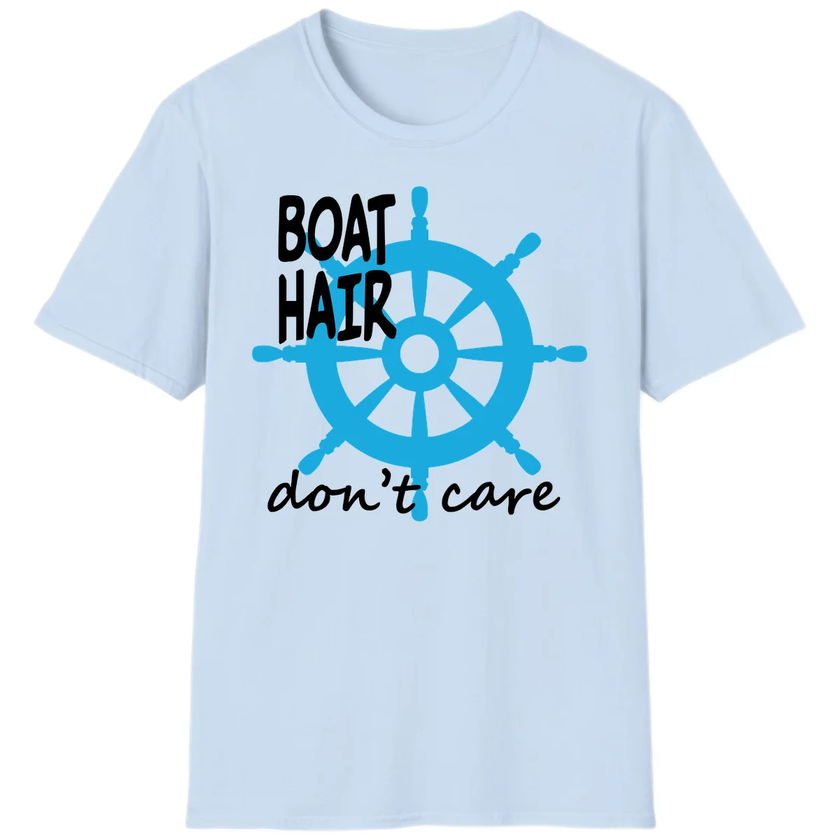 Boat Hair Don't Care Nautical Wheel T-Shirt in Light Blue