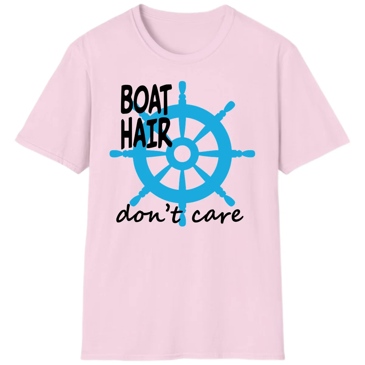 Boat Hair Don't Care Nautical Wheel T-Shirt in Light Pink