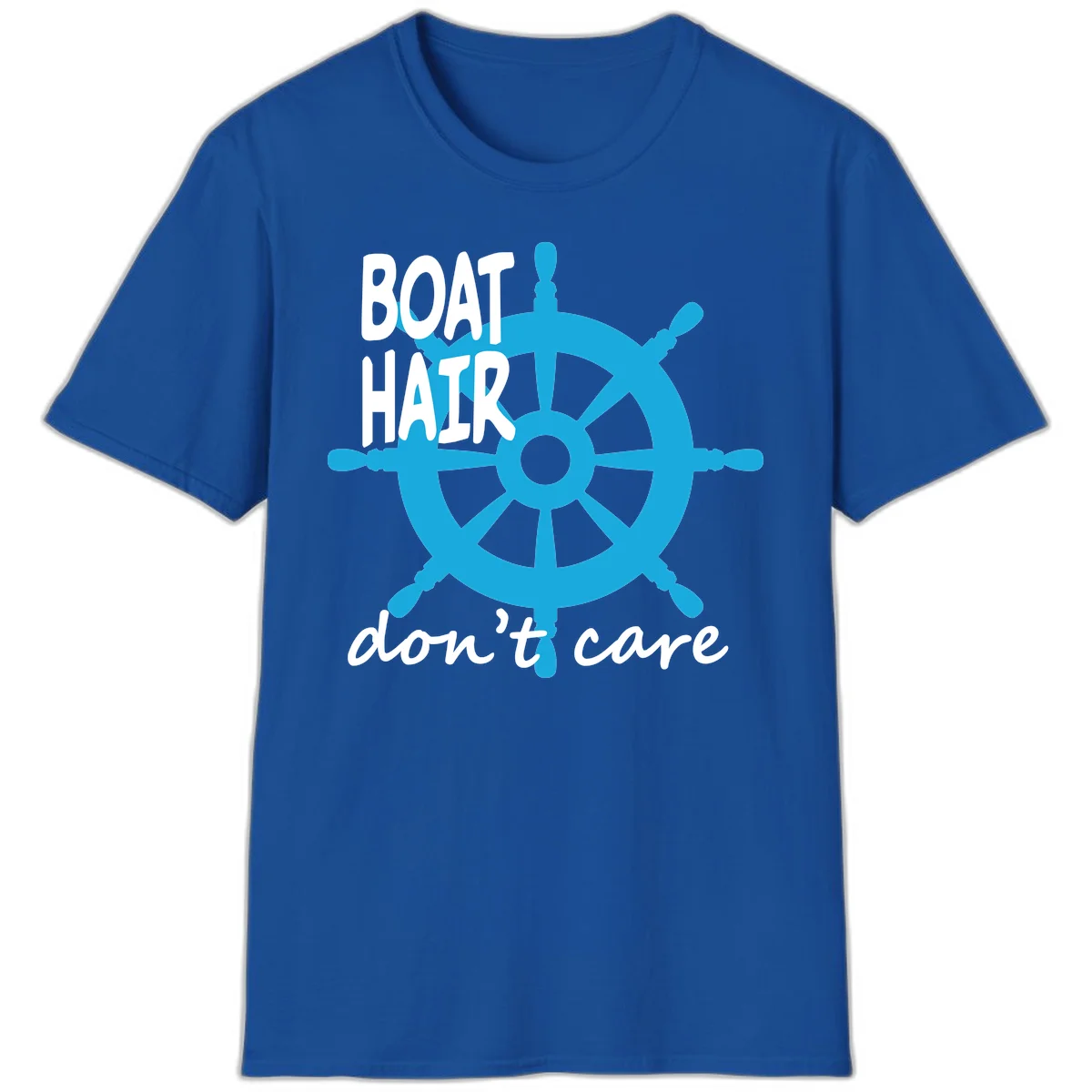 Boat Hair Don't Care Nautical Wheel T-Shirt in Royal