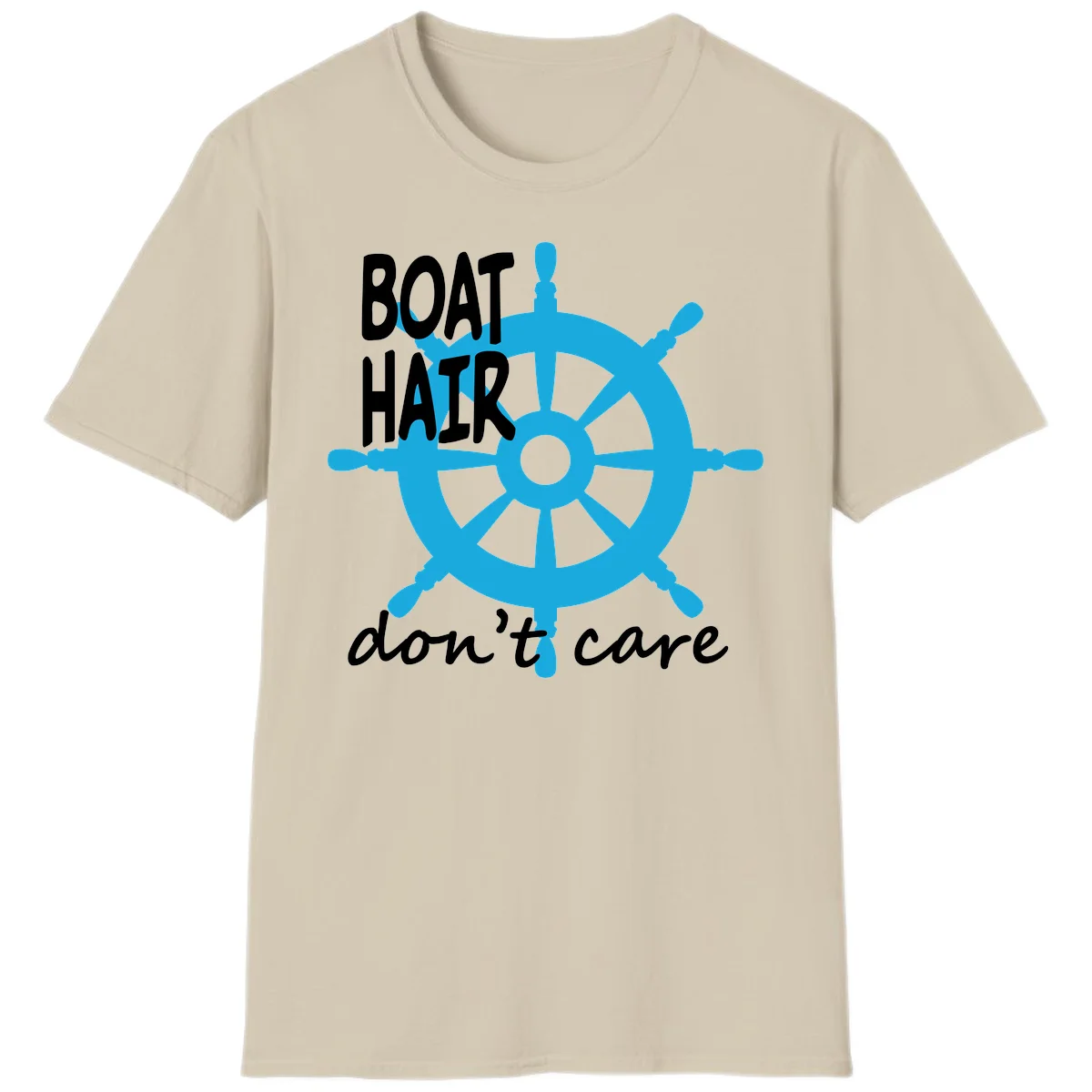 Boat Hair Don't Care Nautical Wheel T-Shirt in Sand