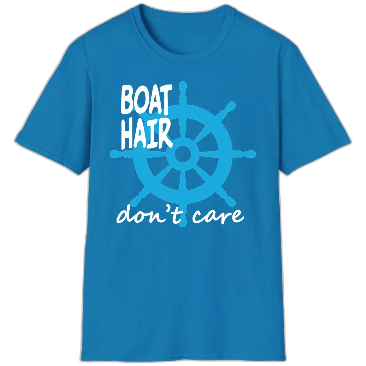 Boat Hair Don't Care Nautical Wheel T-Shirt in Sapphire