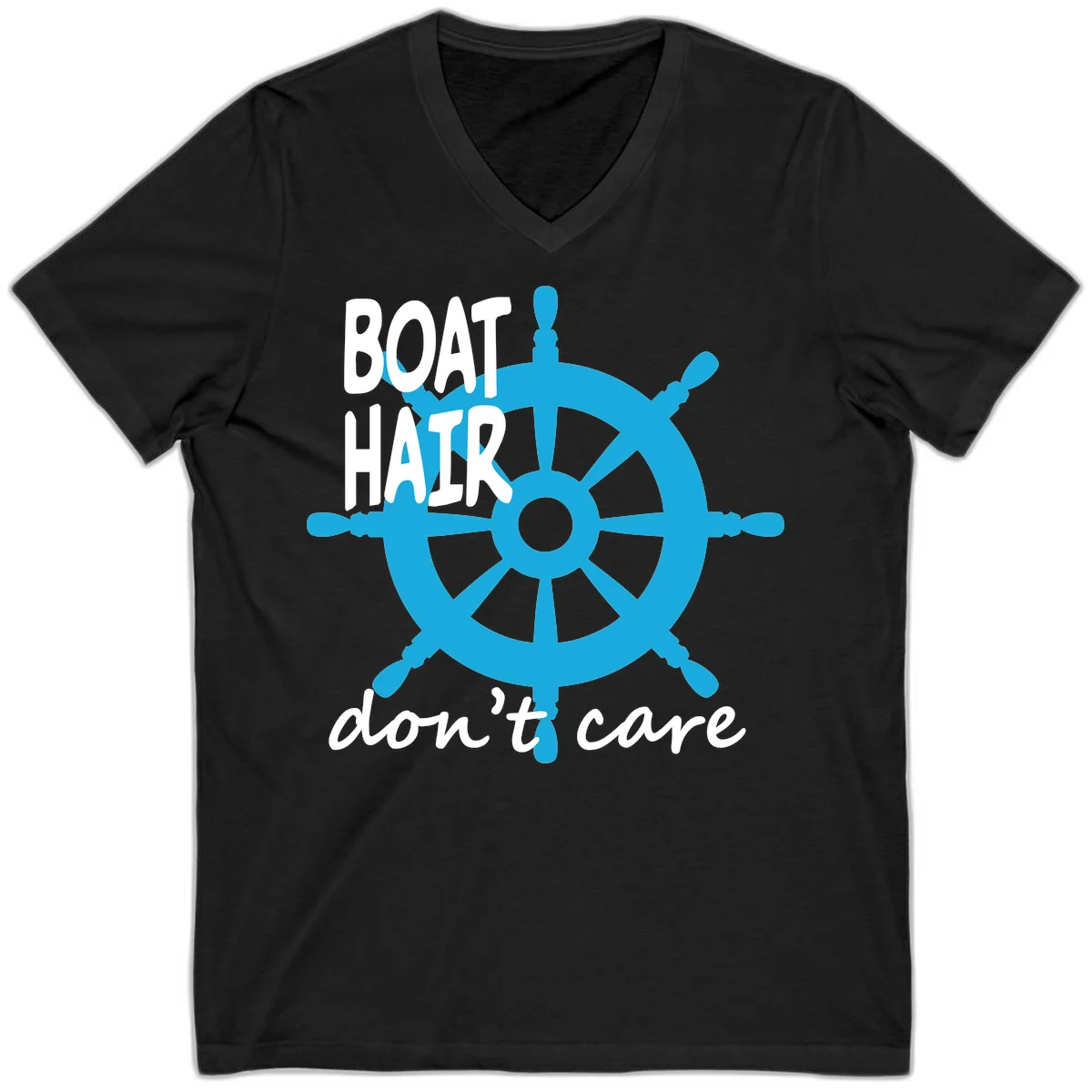 Boat Hair Don't Care Nautical Wheel V-Neck in Black