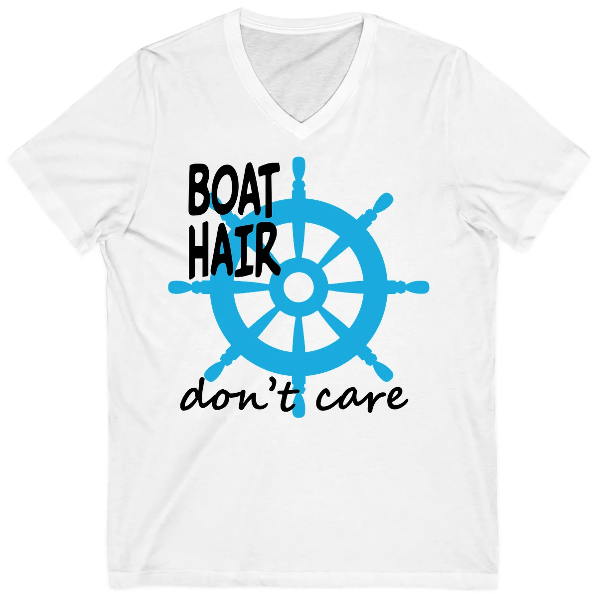 Boat Hair Don't Care Nautical Wheel V-Neck in White