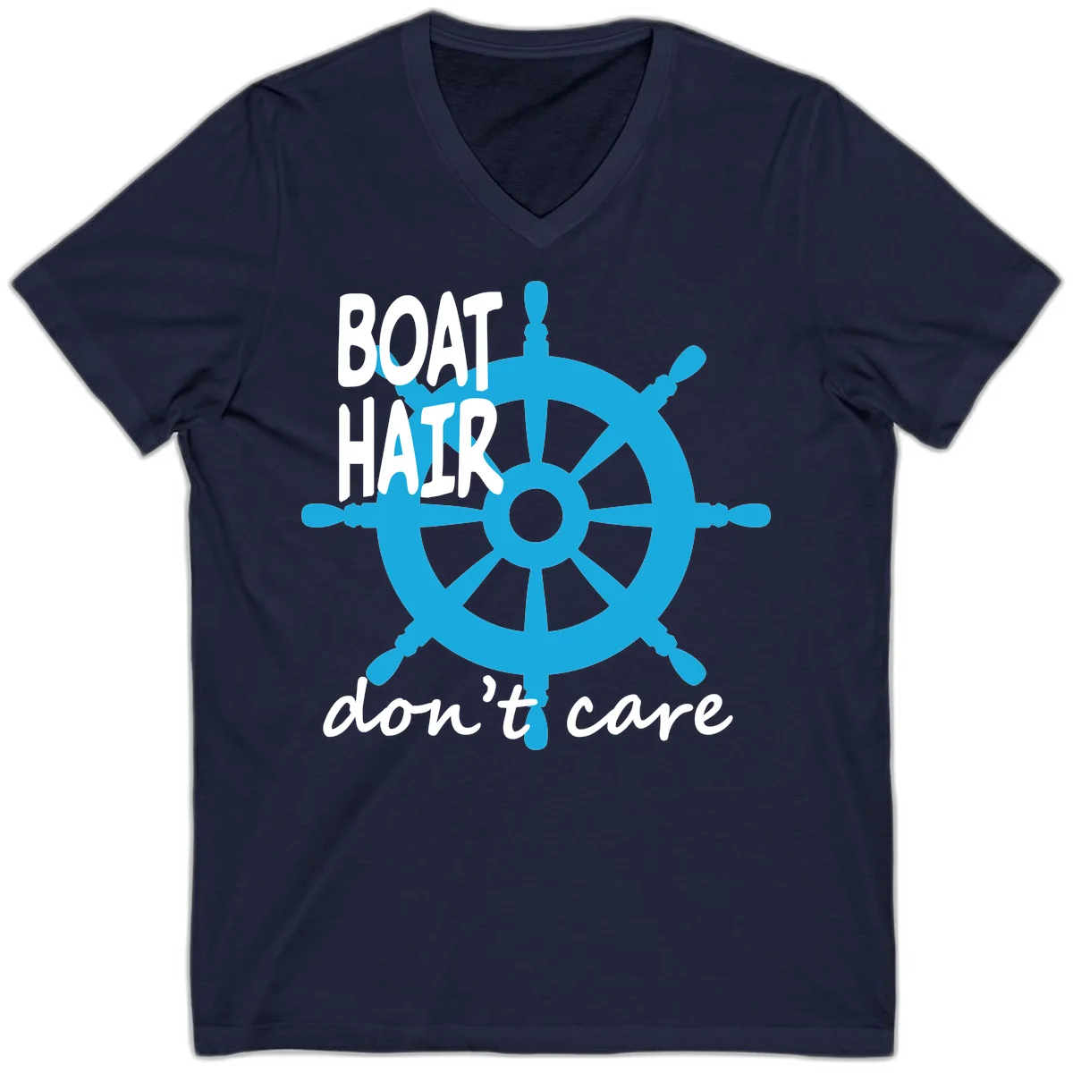 Boat Hair Don't Care Nautical Wheel V-Neck in Navy