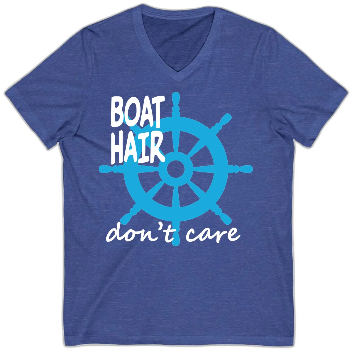 Boat Hair Don't Care Nautical Wheel V-Neck in Heather True Royal