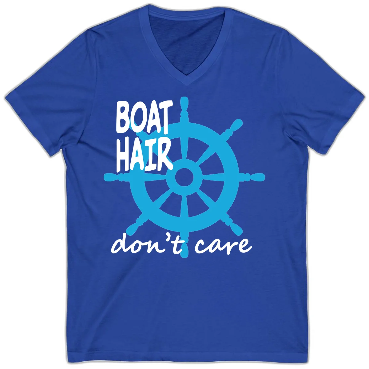 Boat Hair Don't Care Nautical Wheel V-Neck in True Royal