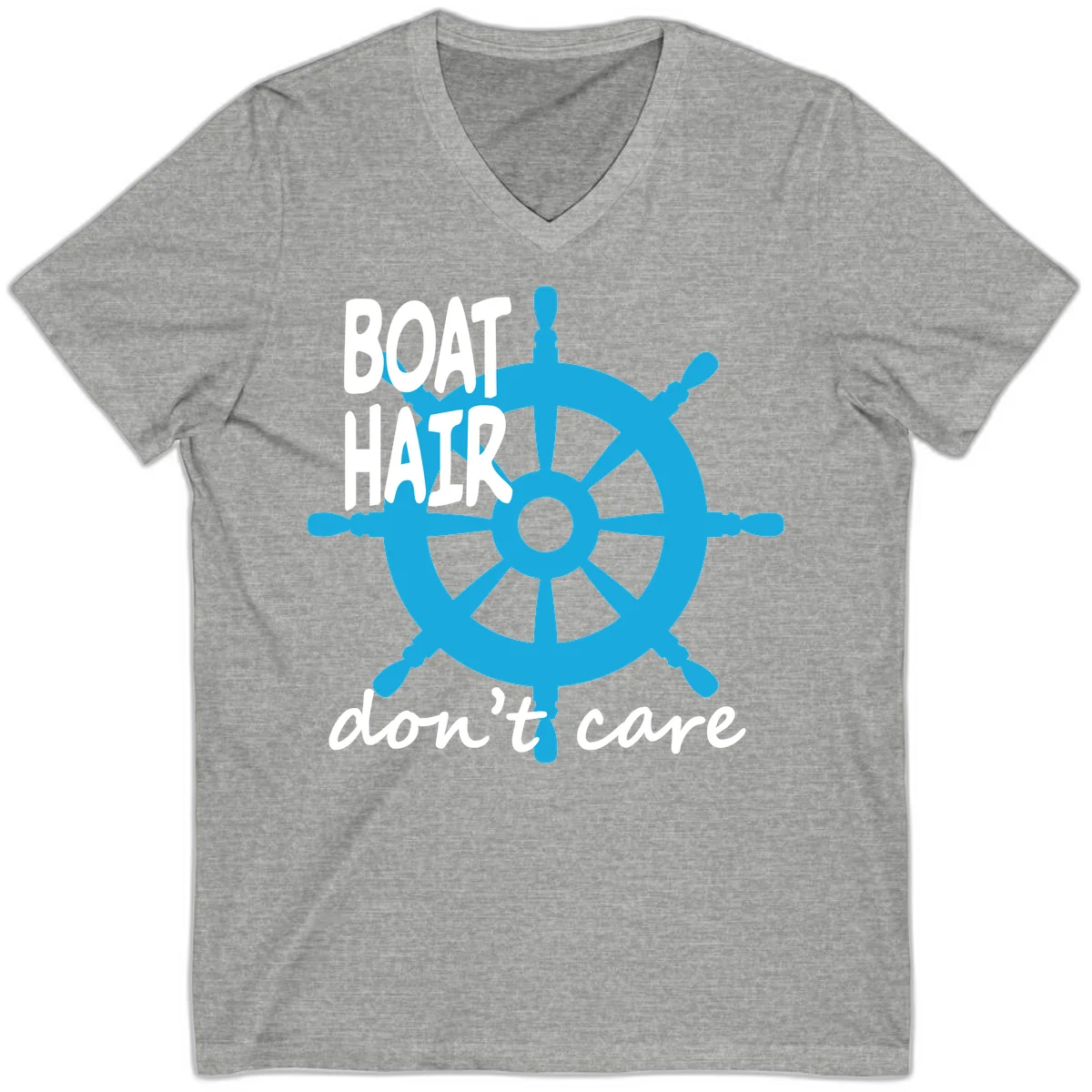Boat Hair Don't Care Nautical Wheel V-Neck in Athletic Heather
