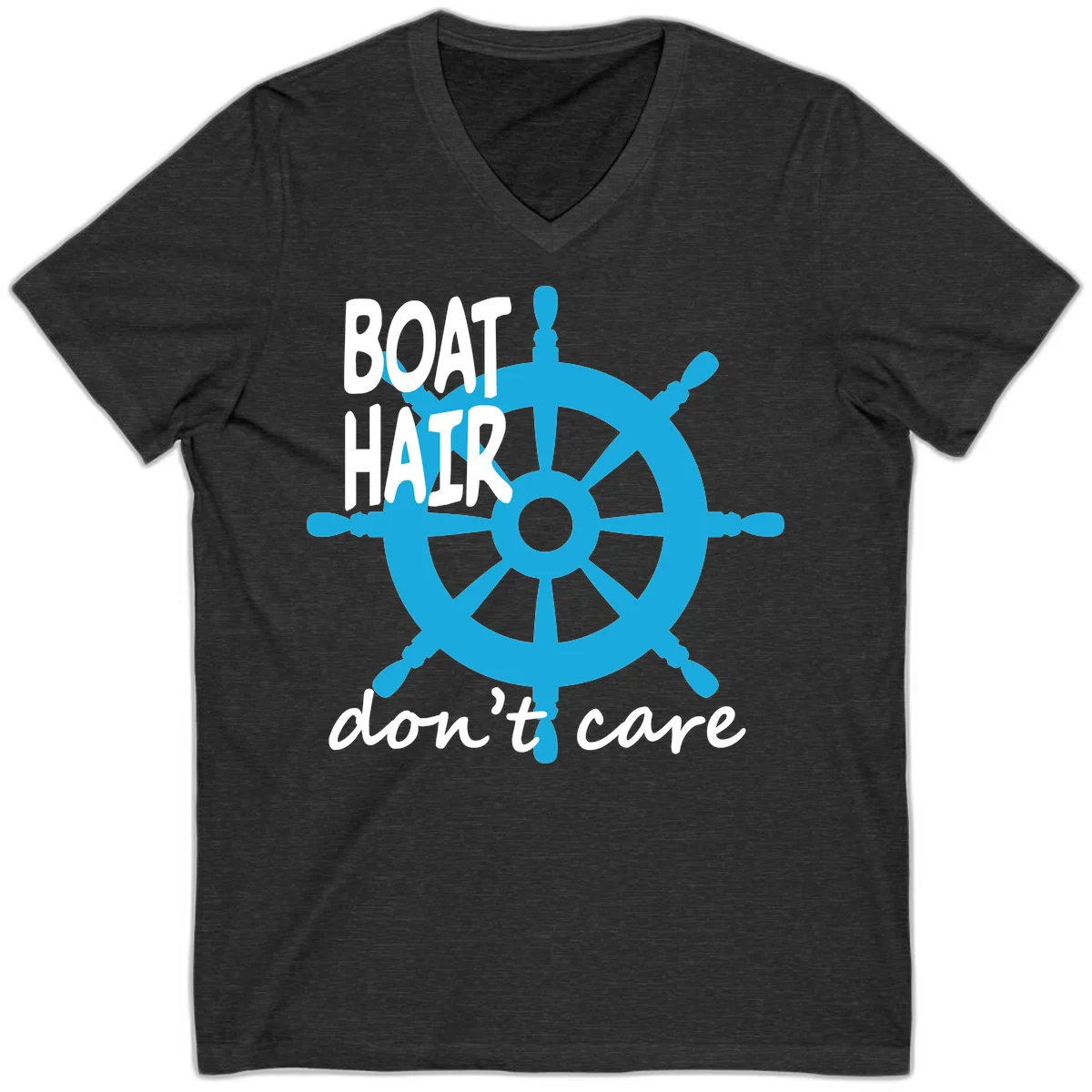 Boat Hair Don't Care Nautical Wheel V-Neck in Dark Grey Heather