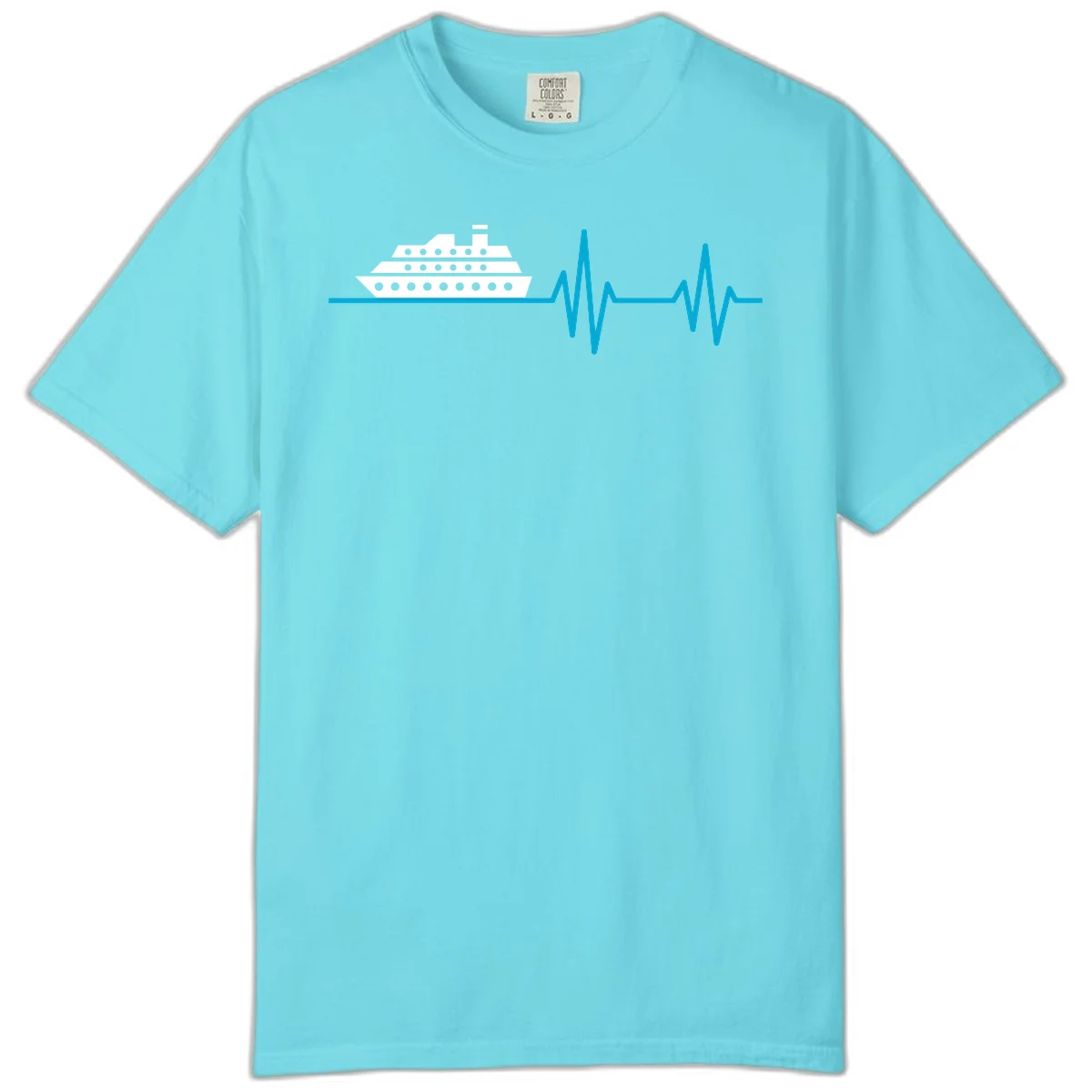 Cruise Ship Heartbeat Comfort Color T-Shirt in Lagoon Blue