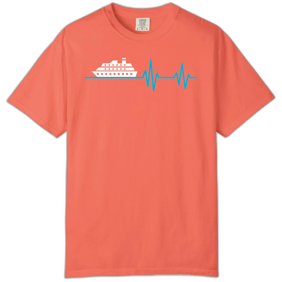 Cruise Ship Heartbeat Comfort Color T-Shirt in Bright Salmon