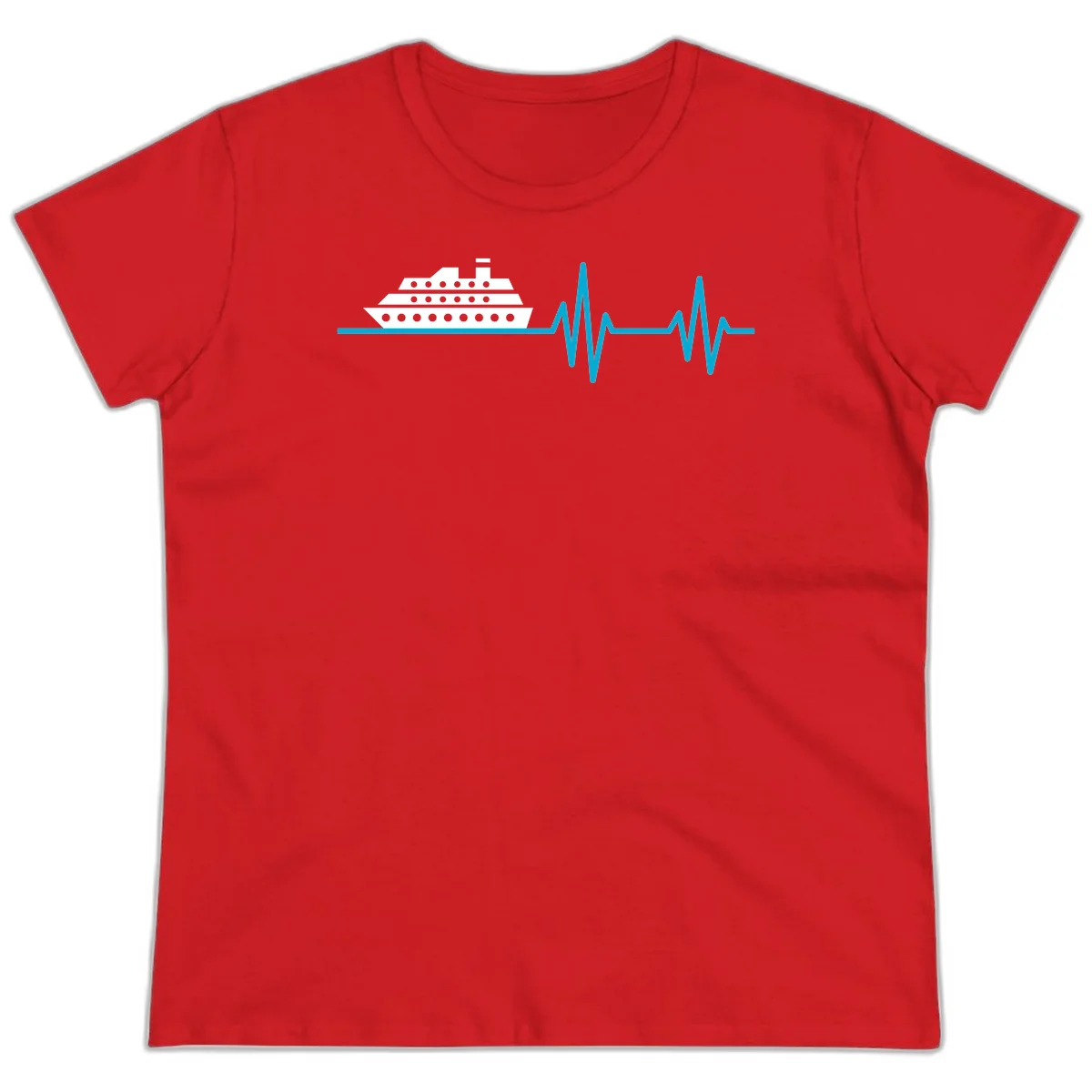Cruise Ship Heartbeat Ladies Tee in Red