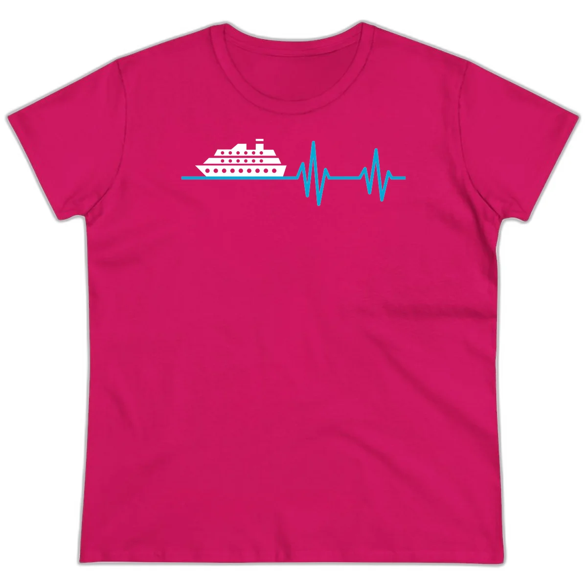 Cruise Ship Heartbeat Ladies Tee in Heliconia