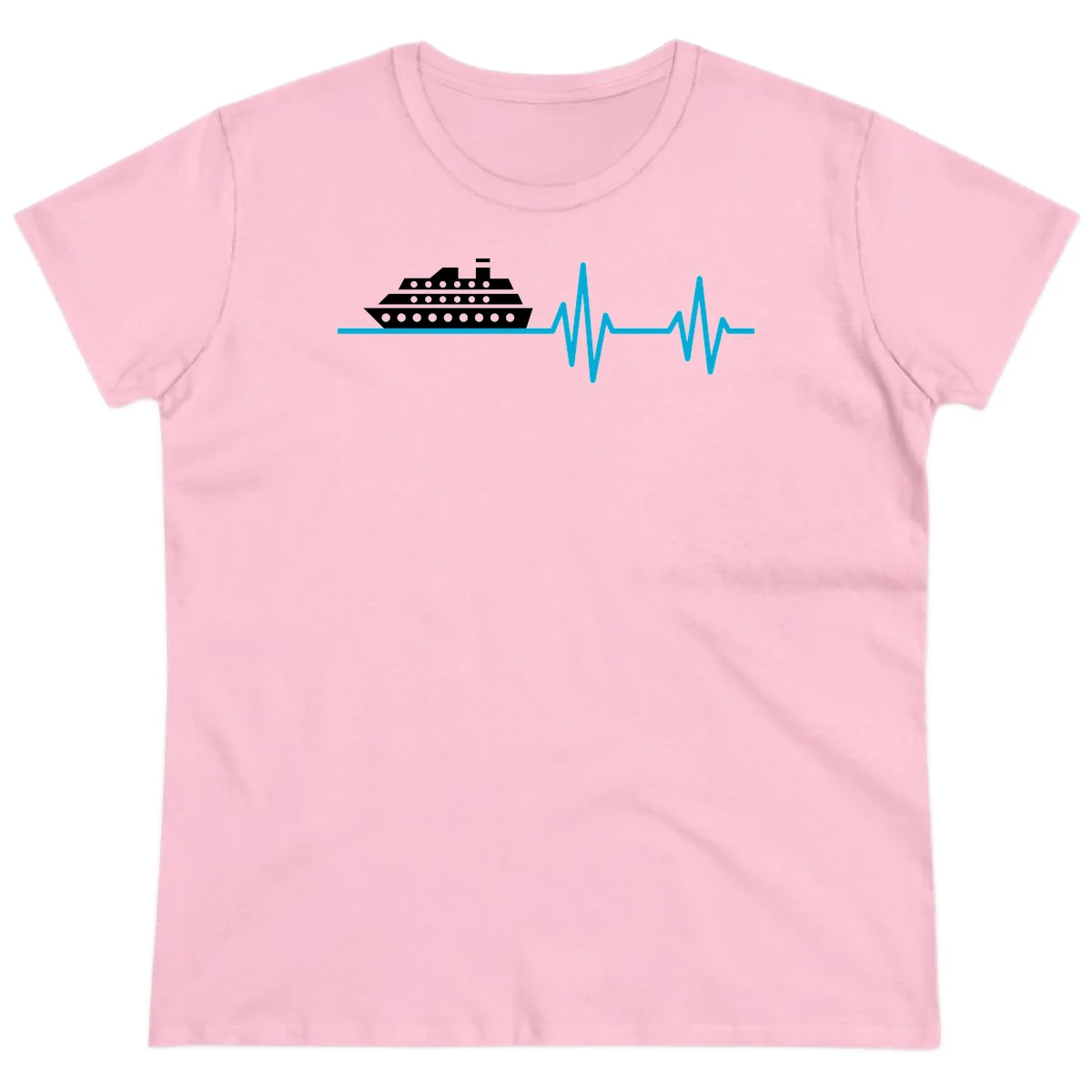 Cruise Ship Heartbeat Ladies Tee in Light Pink