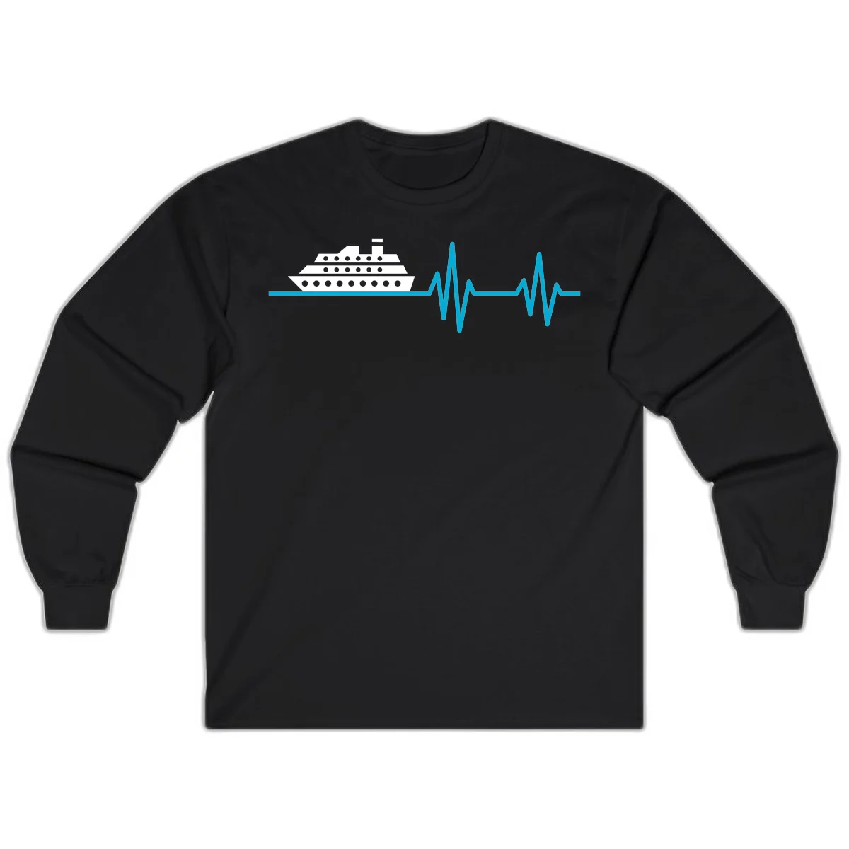 Cruise Ship Heartbeat Long Sleeve T-Shirt in Black