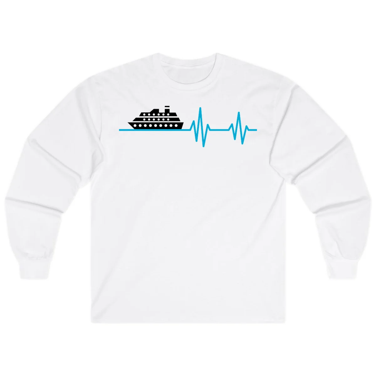 Cruise Ship Heartbeat Long Sleeve T-Shirt in White