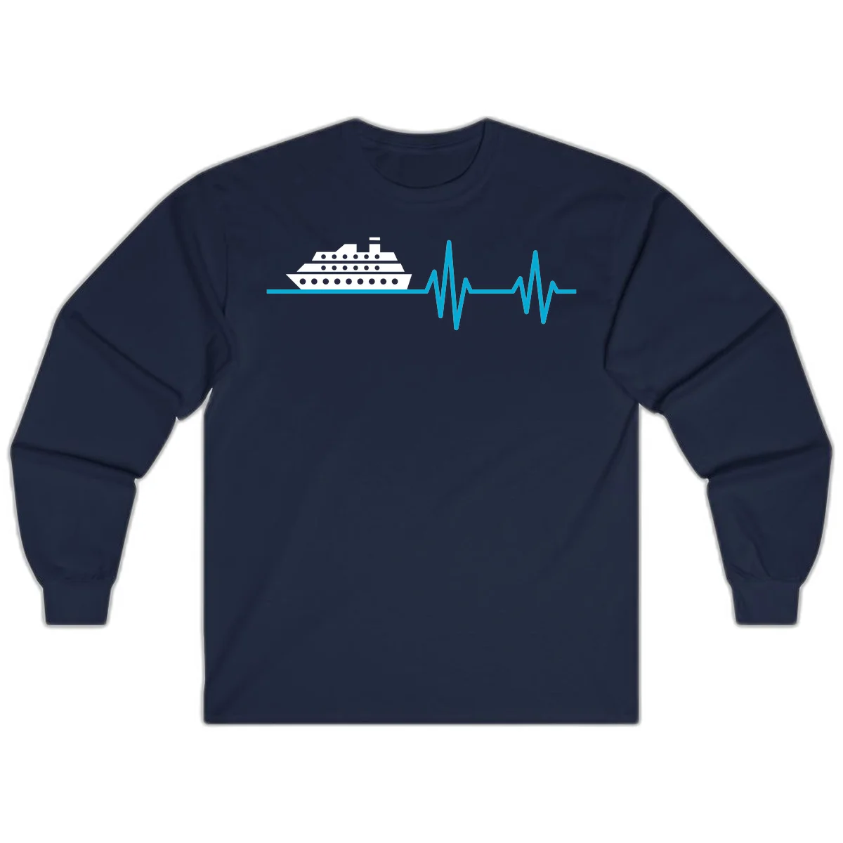 Cruise Ship Heartbeat Long Sleeve T-Shirt in Navy