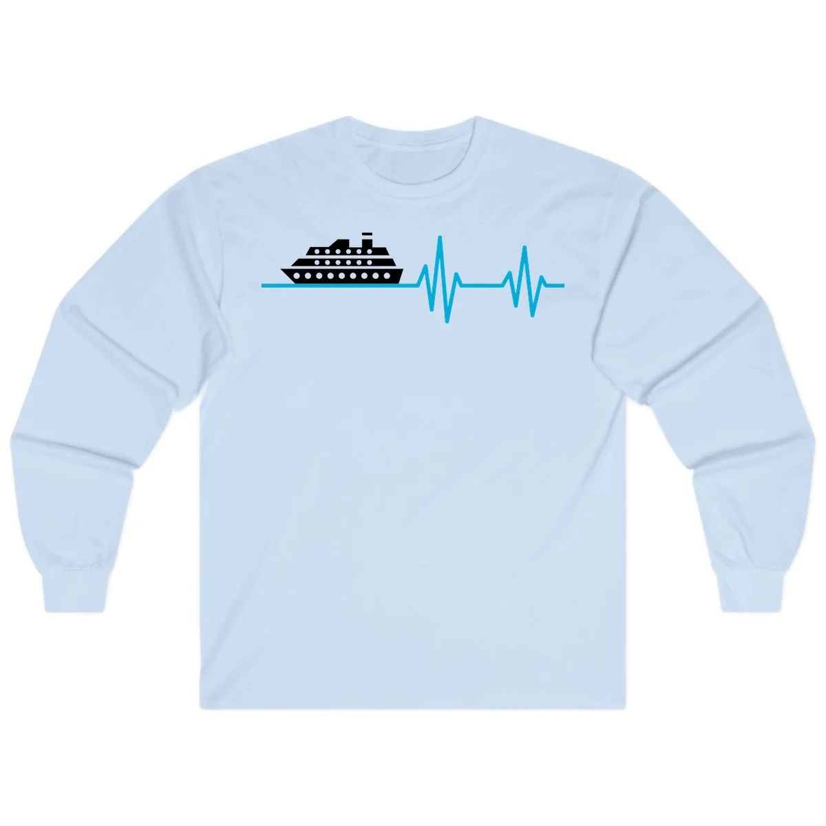 Cruise Ship Heartbeat Long Sleeve T-Shirt in Light Blue