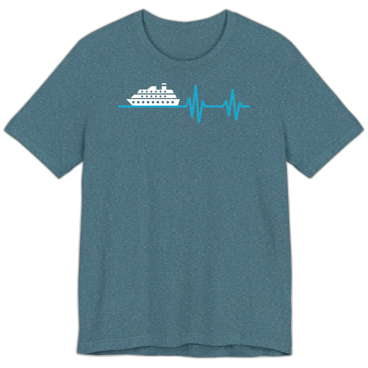 Cruise Ship Heartbeat Premium T-Shirt in Heather Deep Teal