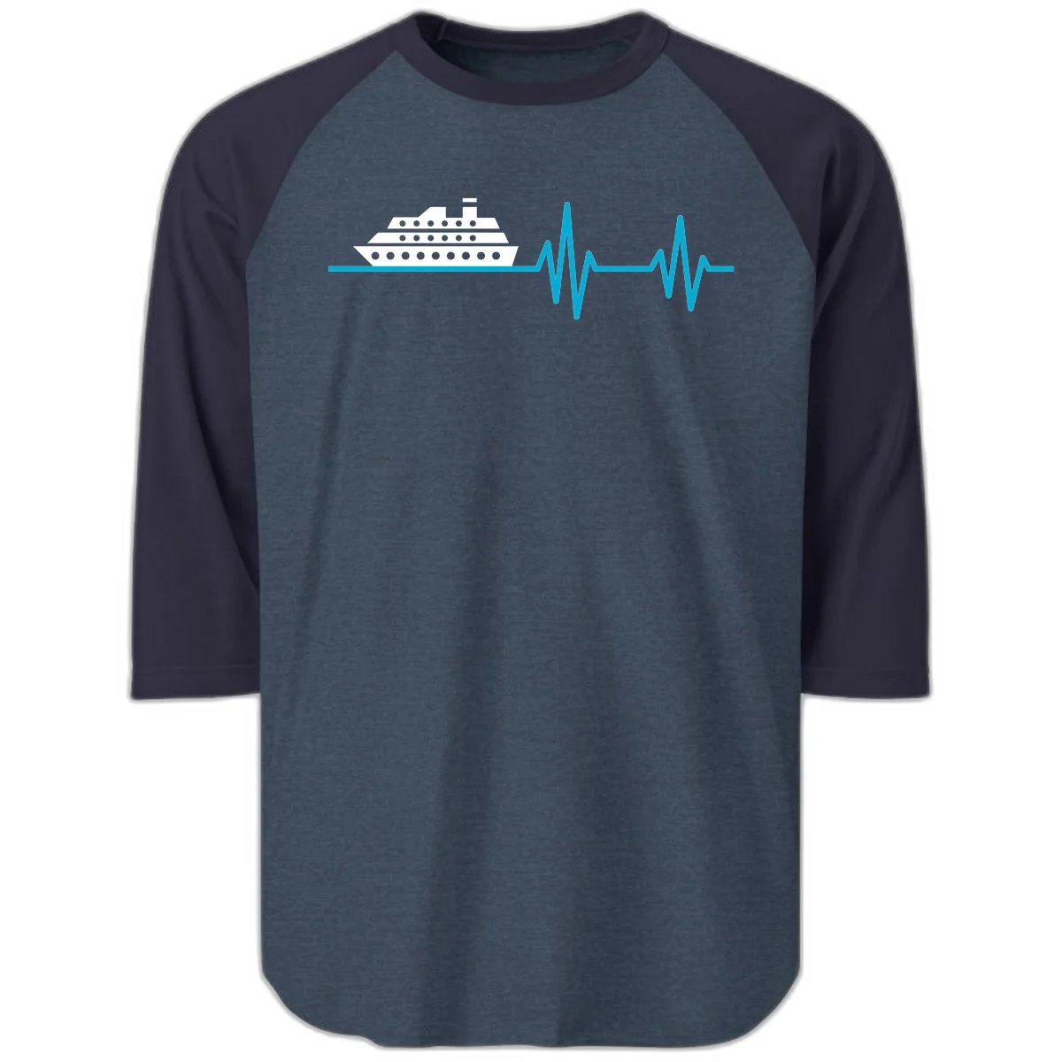 Cruise Ship Heartbeat Raglan 3/4 Sleeve in Heather Denim Navy
