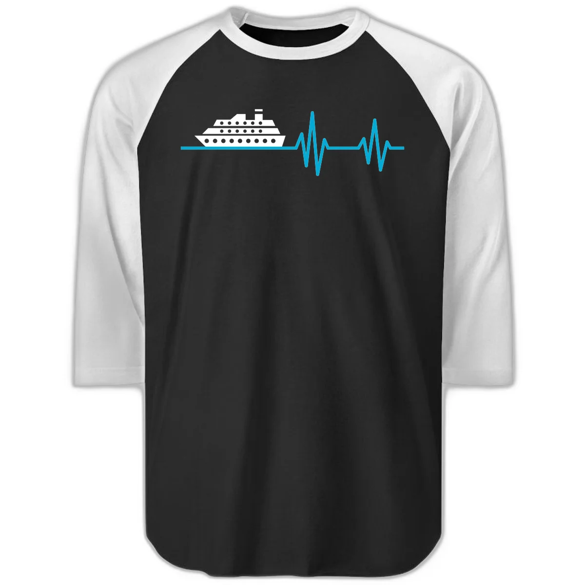 Cruise Ship Heartbeat Raglan 3/4 Sleeve in Black White