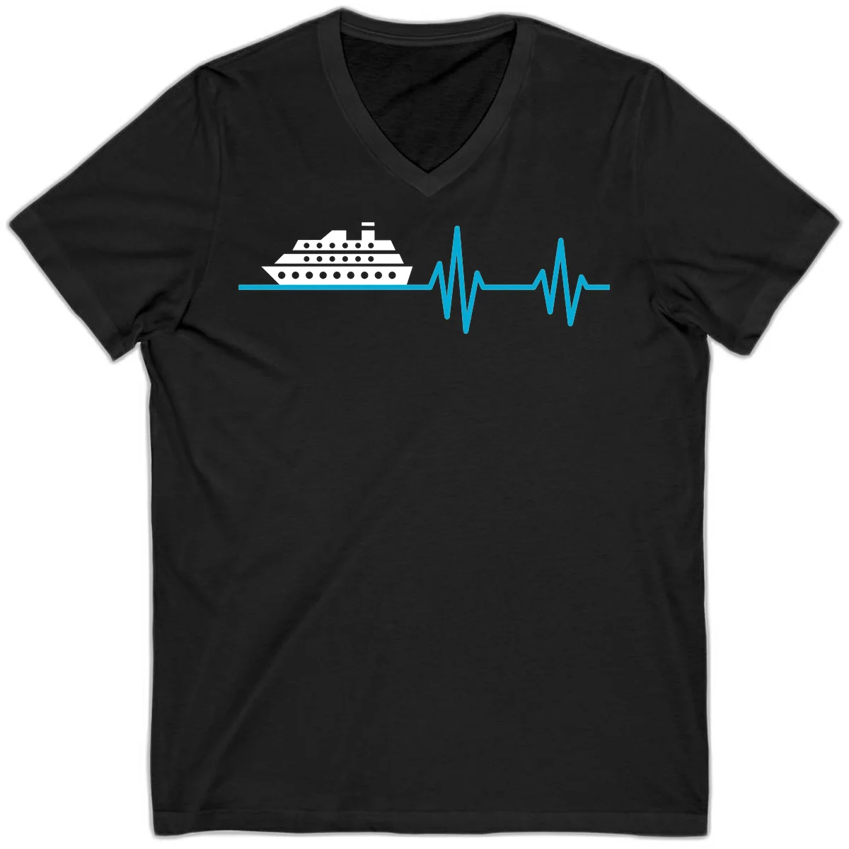 Cruise Ship Heartbeat V-Neck T-Shirt in Black