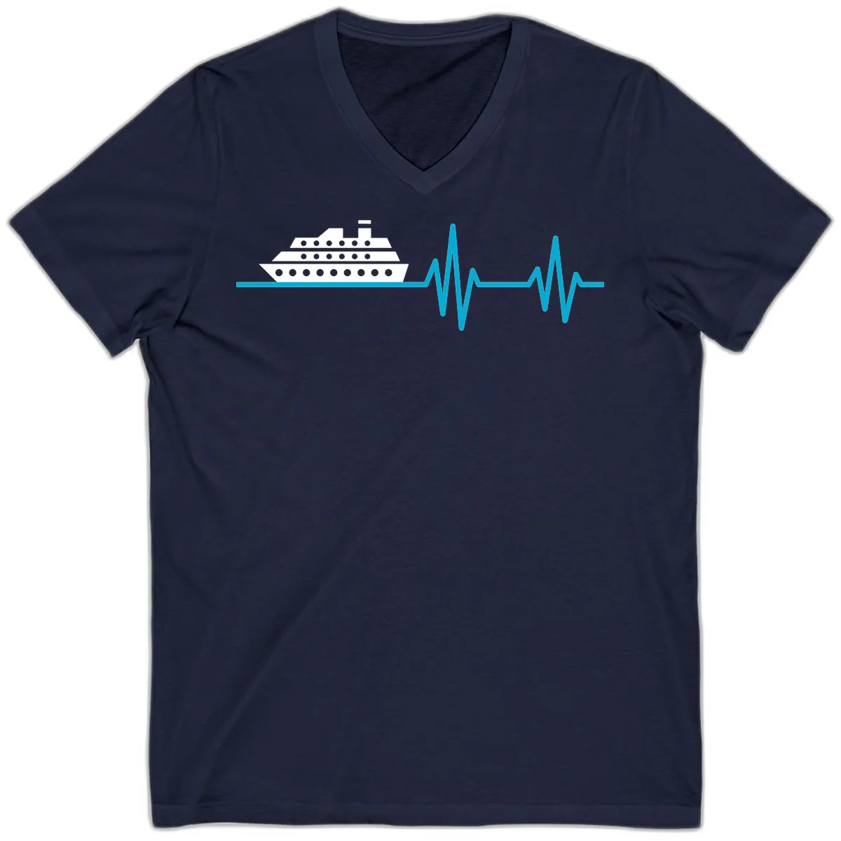 Cruise Ship Heartbeat V-Neck T-Shirt in Navy