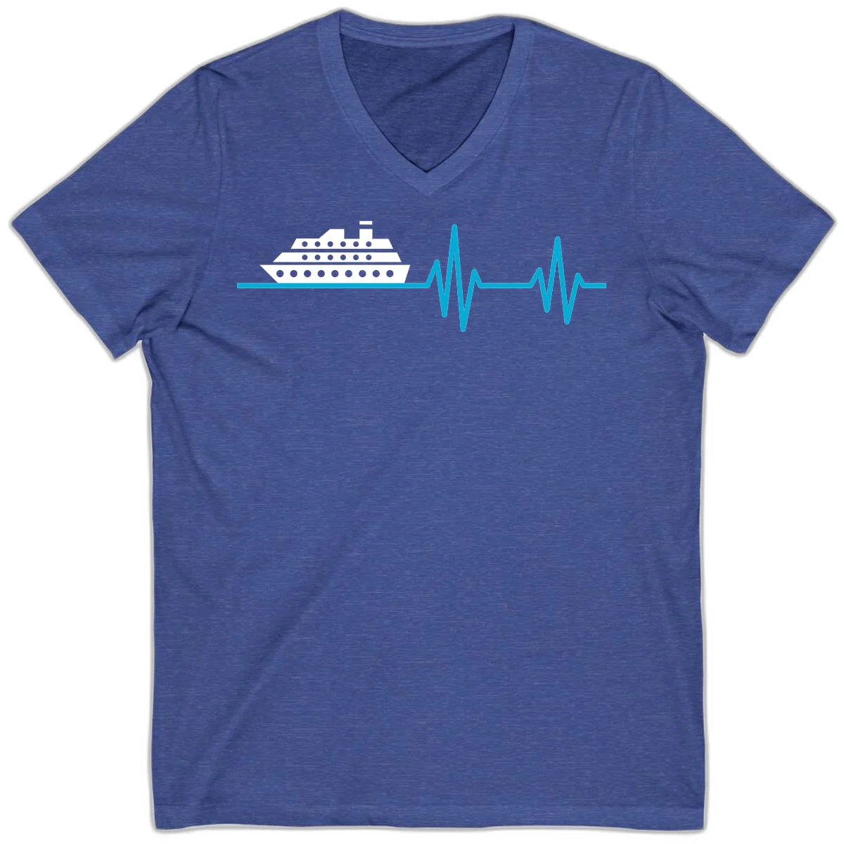 Cruise Ship Heartbeat V-Neck T-Shirt in Heather True Royal