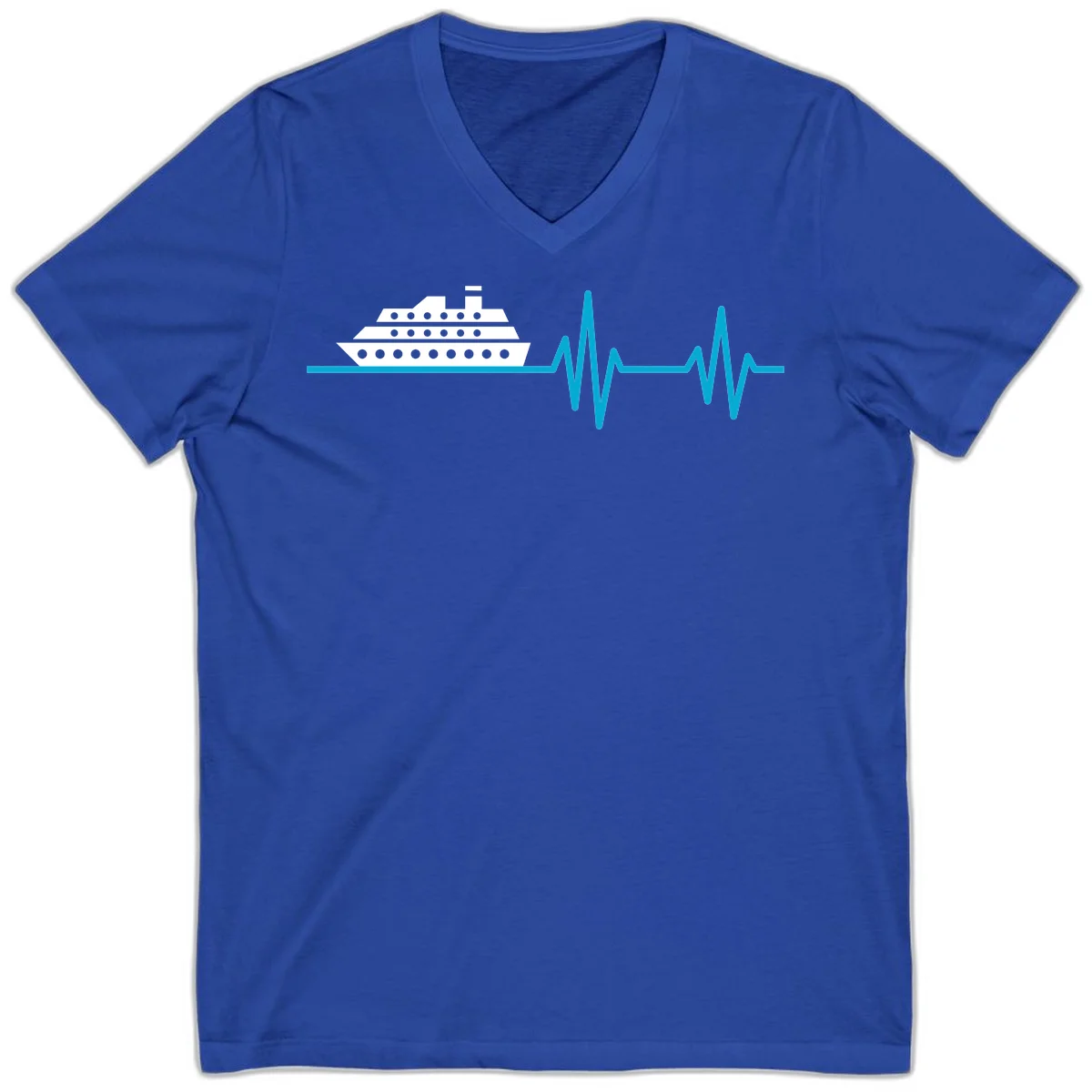 Cruise Ship Heartbeat V-Neck T-Shirt in True Royal