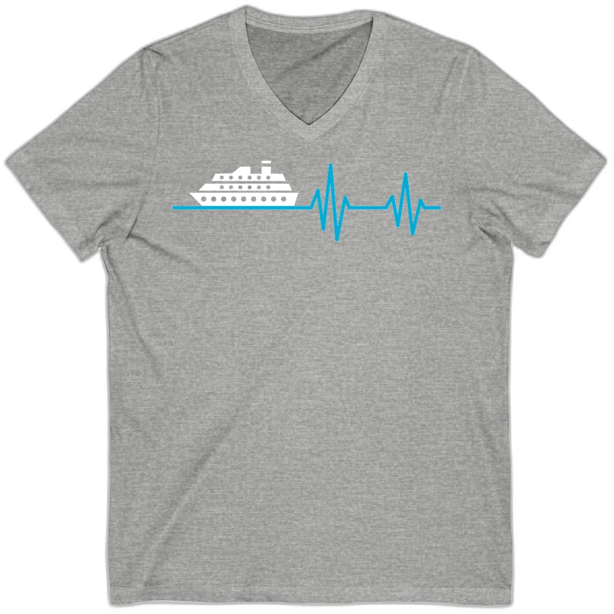 Cruise Ship Heartbeat V-Neck T-Shirt in Athletic Heather