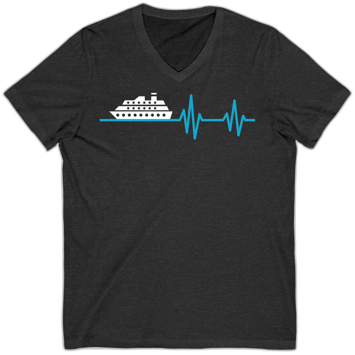 Cruise Ship Heartbeat V-Neck T-Shirt in Dark Grey Heather