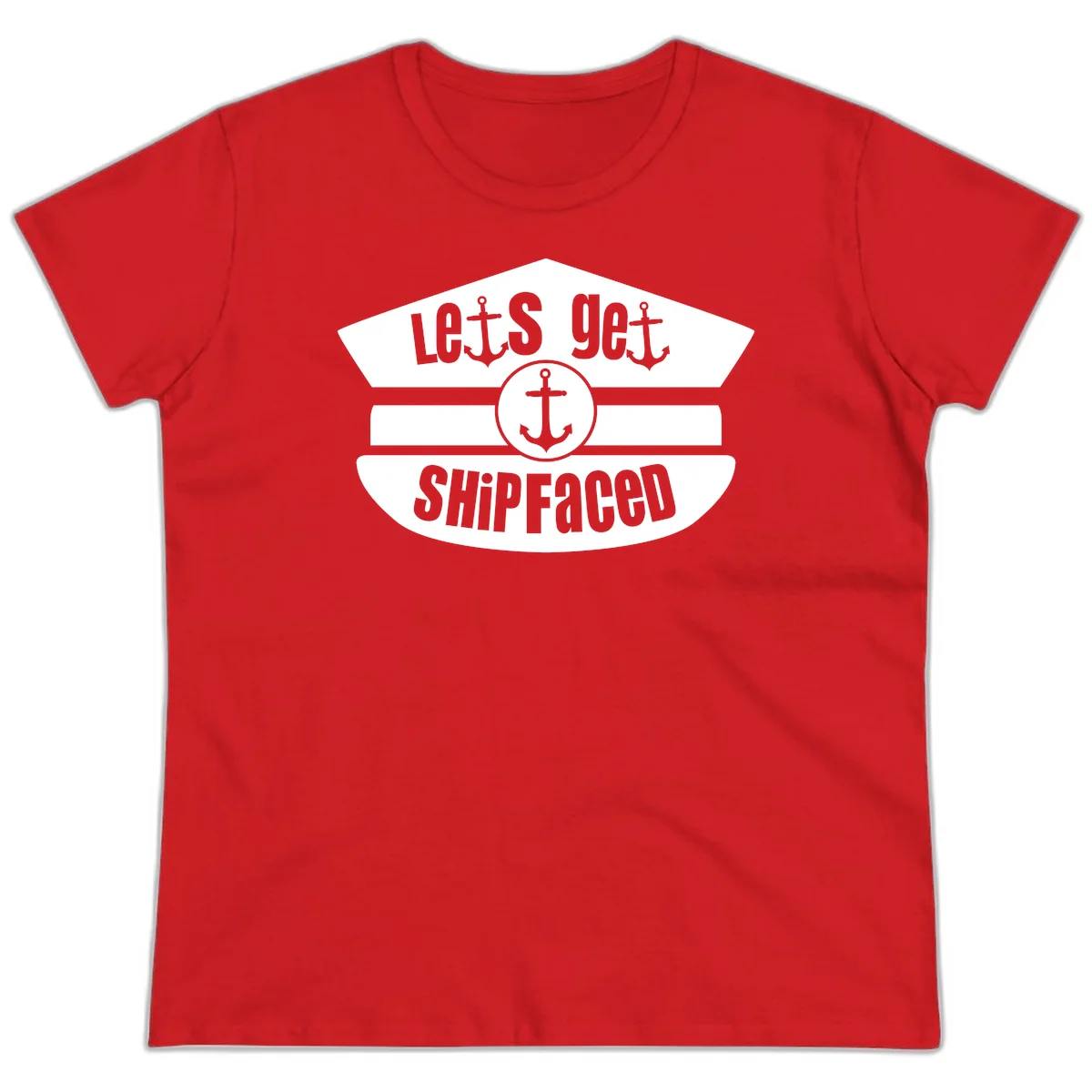 Let's Get Shipfaced Ladies Cruise Tee Shirt in Red