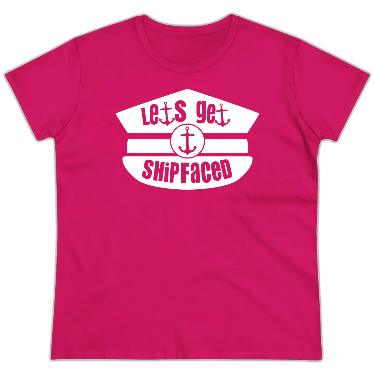 Let's Get Shipfaced Ladies Cruise Tee Shirt in Heliconia