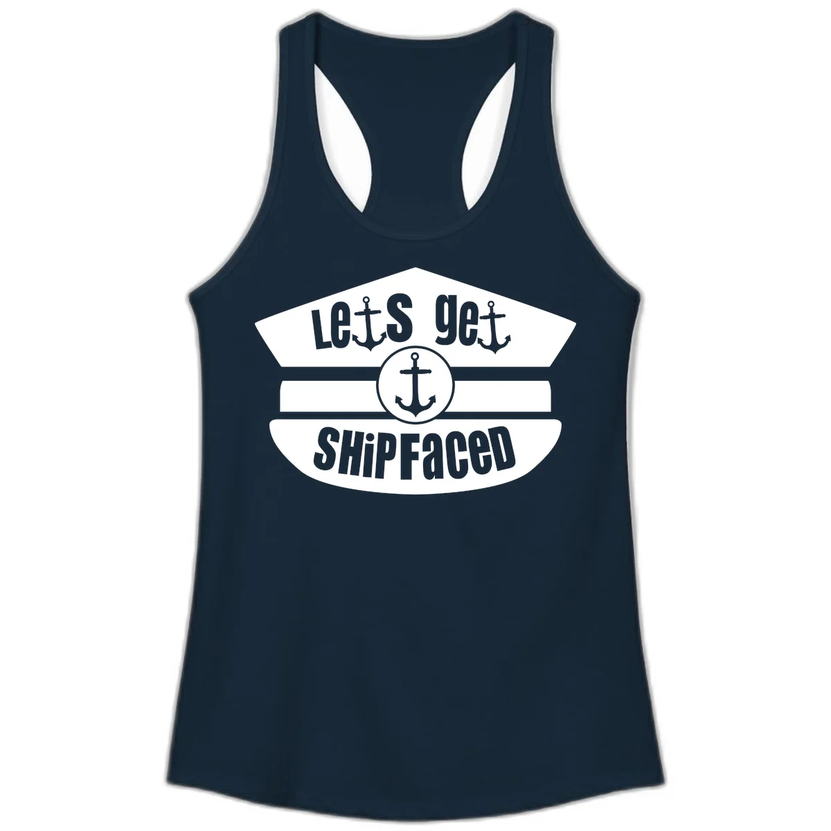 Let's Get Shipfaced Ladies Racerback Tank in Solid Midnight Navy
