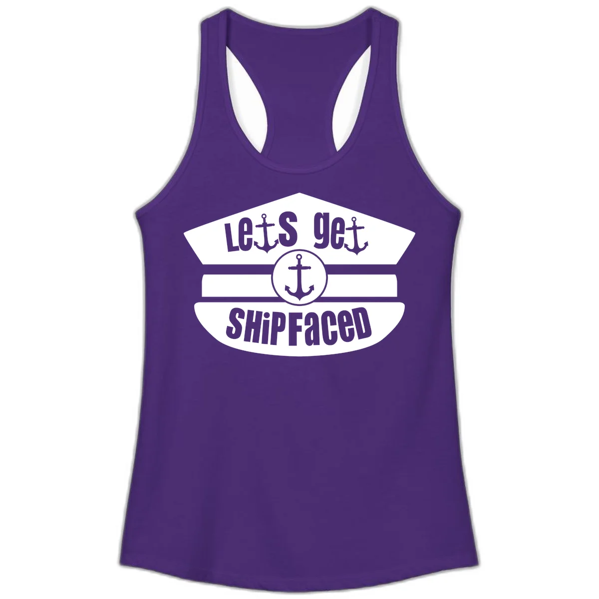 Let's Get Shipfaced Ladies Racerback Tank in Solid Purple Rush