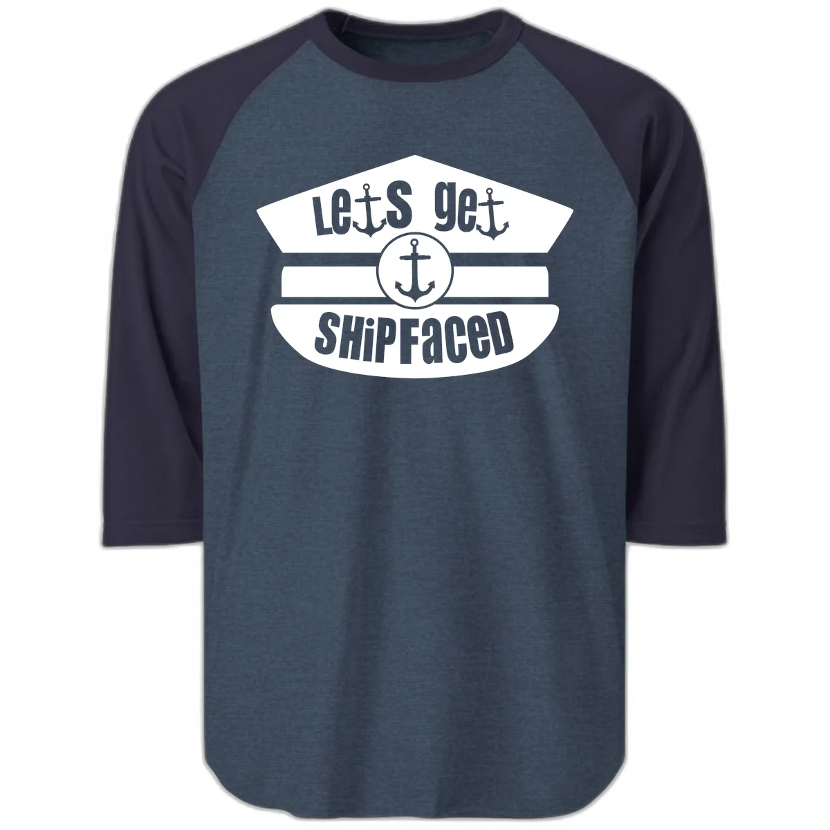 Let's Get Shipfaced Raglan 3/4 Sleeve Cruise Shirt in Heather Denim Navy