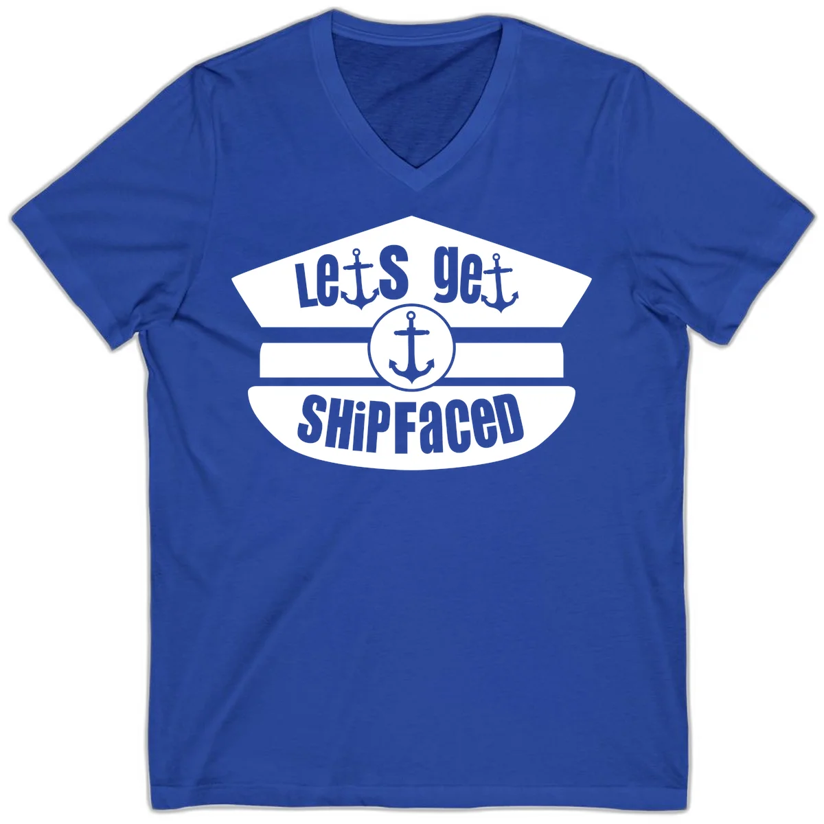 Let's Get Shipfaced V-Neck Cruise Shirt in True Royal