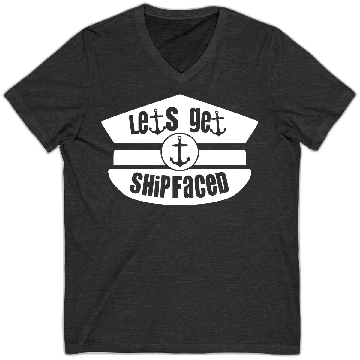 Let's Get Shipfaced V-Neck Cruise Shirt in Dark Grey Heather