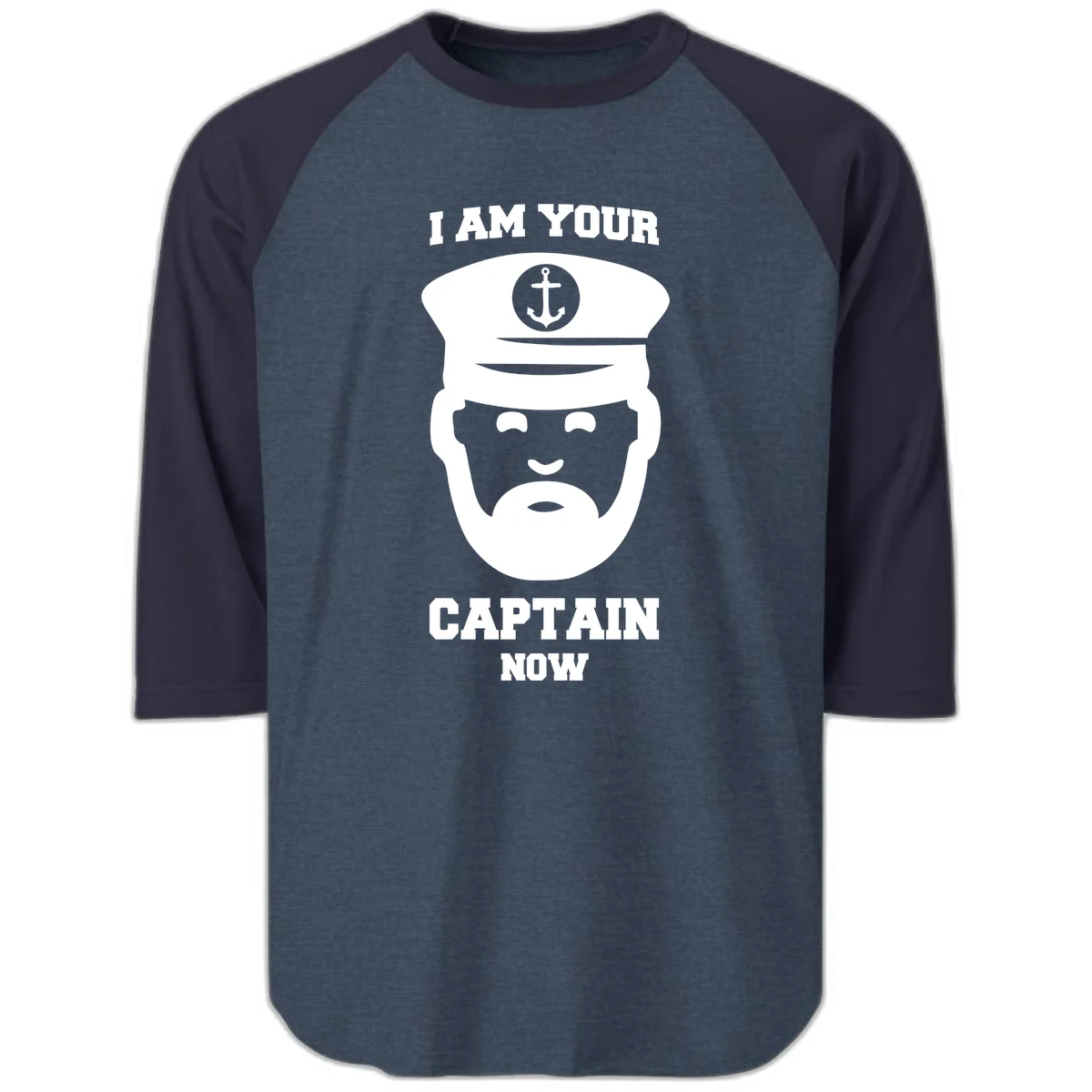 I Am Your Captain Now Raglan 3/4 in Heather Denim Navy
