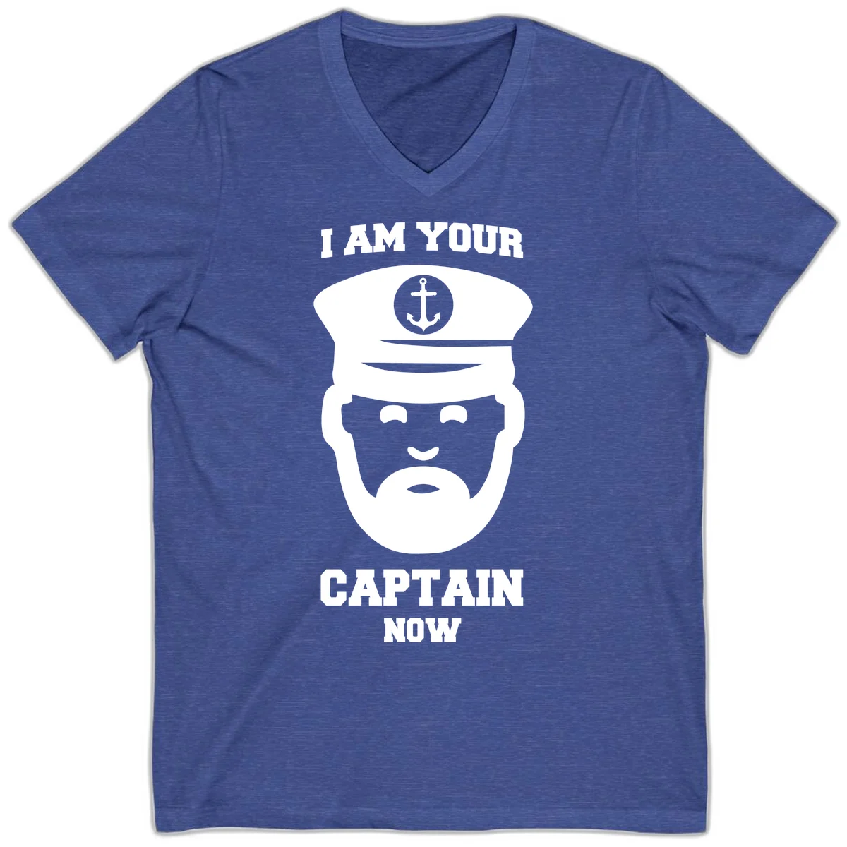 I Am Your Captain Now V-Neck in Heather True Royal